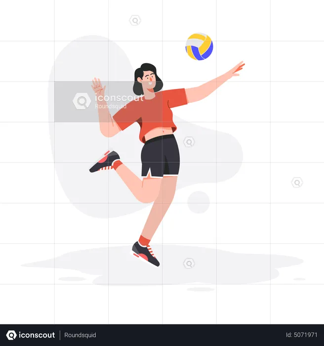 Girl smashing volleyball with hands  Illustration