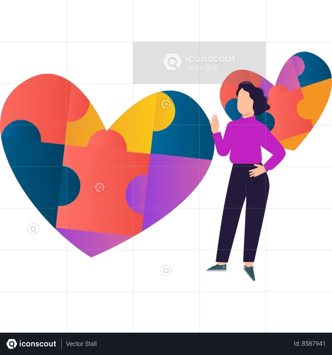 Girl solves autism heart shaped puzzle  Illustration
