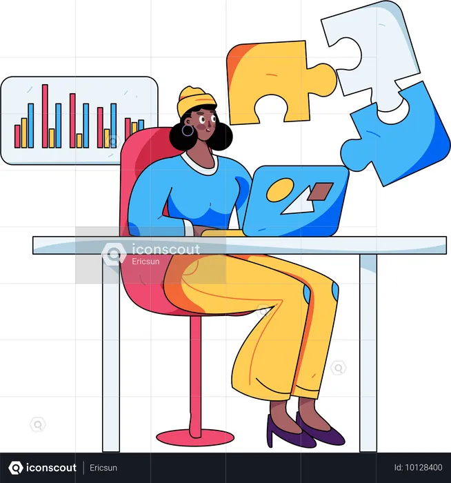 Girl solving business problem while doing business analysis  Illustration