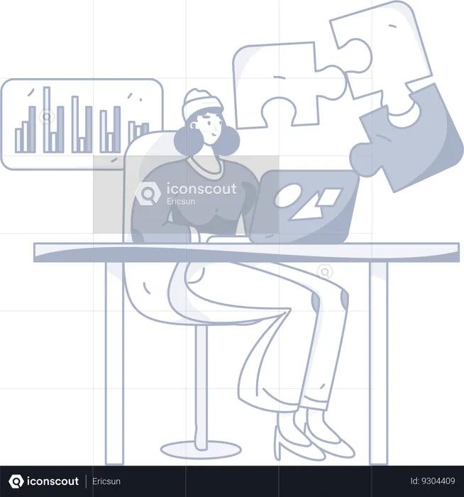 Girl solving business problem while doing business analysis  Illustration