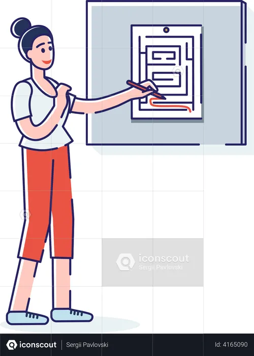 Girl solving maze game  Illustration