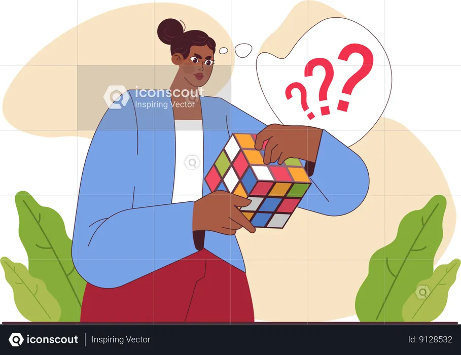 Girl solving rubiks cube  Illustration