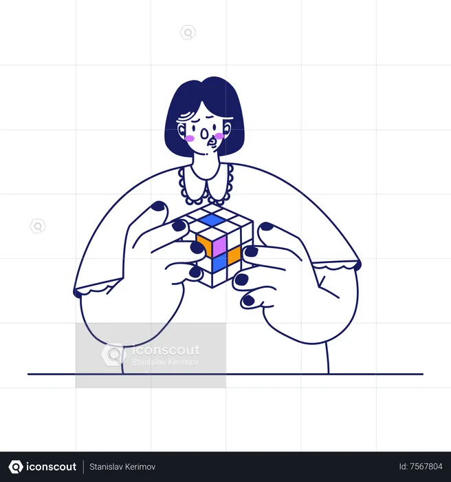 Girl solving rubiks cube  Illustration