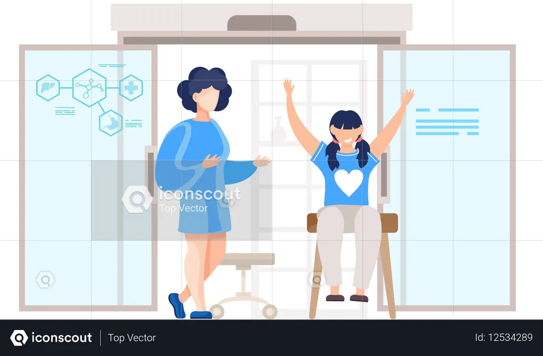 Girl spending time with laboratory assistance  Illustration