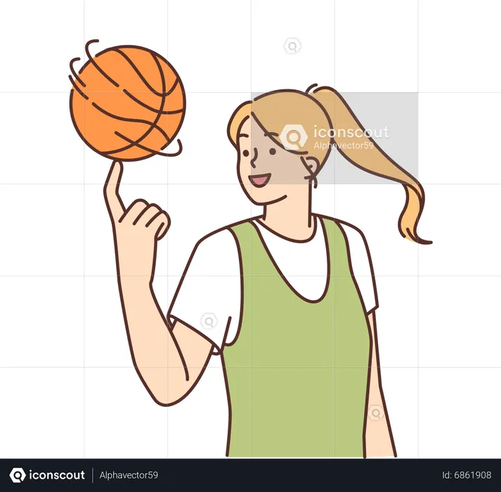 Girl spinning ball on fingertip  Illustration