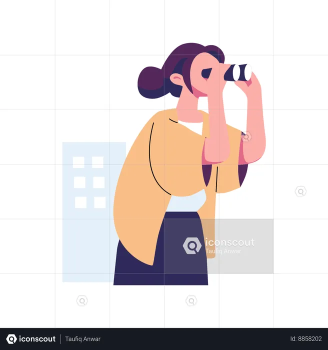 Girl Spying with binoculars  Illustration