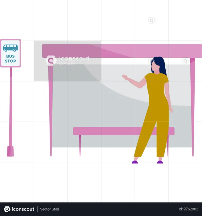 Girl standing at bus stop  Illustration