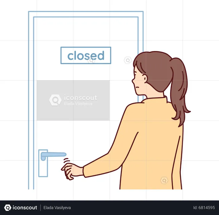 Girl standing at close door  Illustration