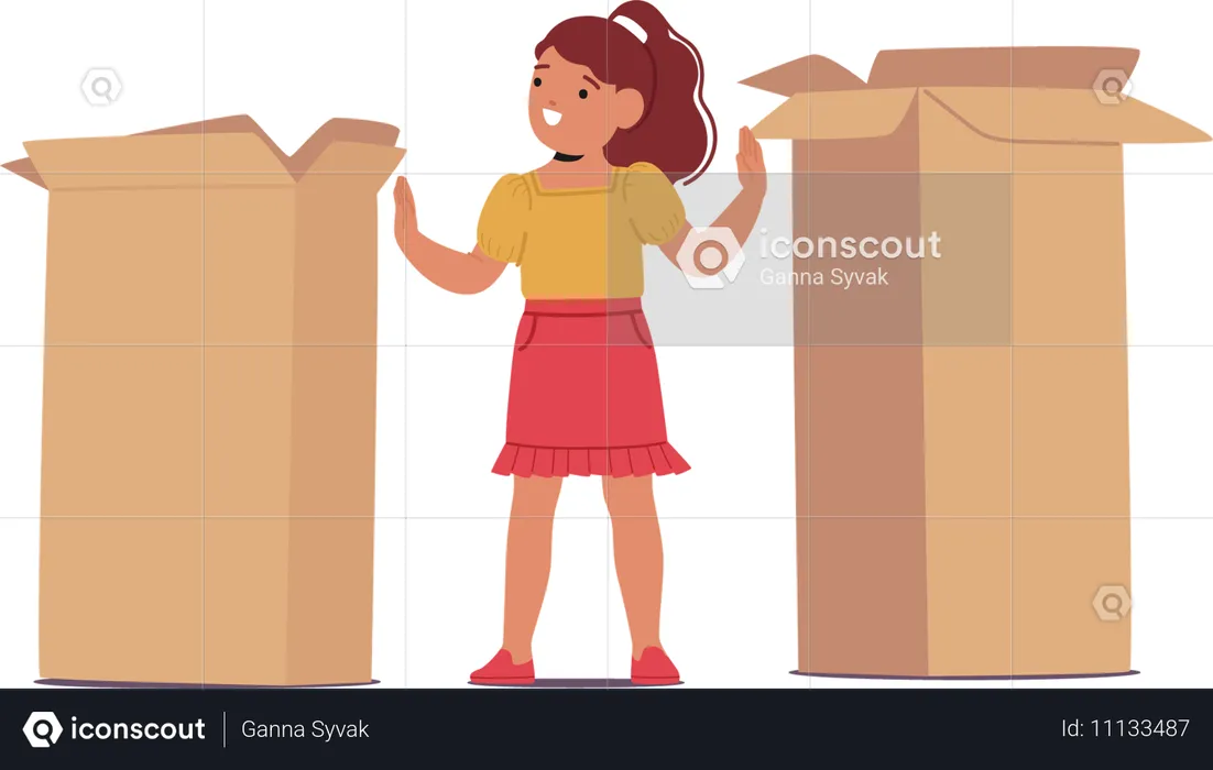 Girl standing between boxes  Illustration