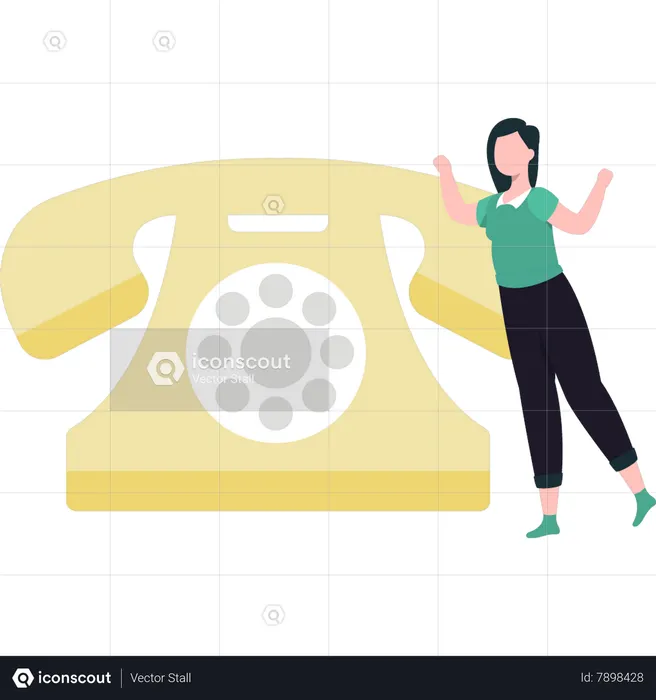 Girl standing by telephone  Illustration