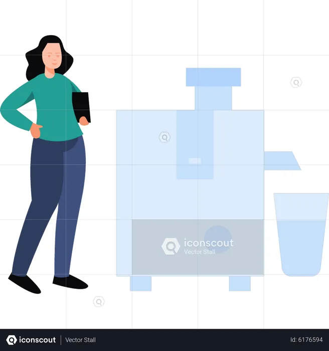 Girl standing by water cooler  Illustration