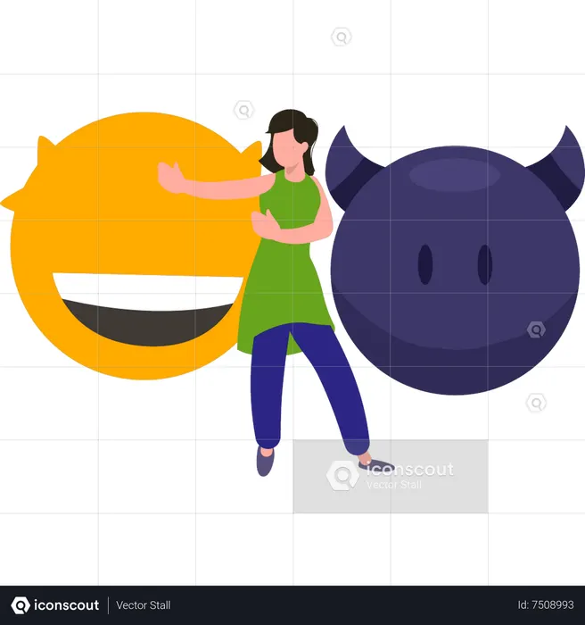 Girl standing in fighting position Emoji Illustration