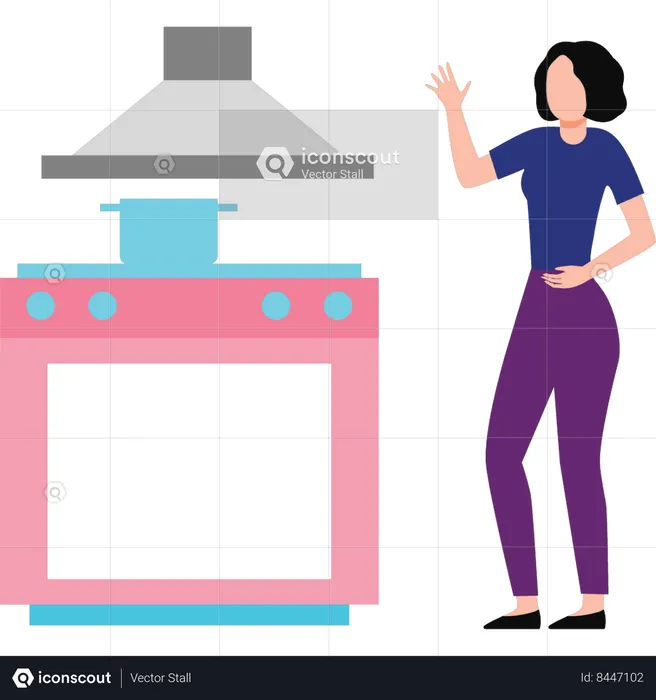 Girl standing in kitchen  Illustration