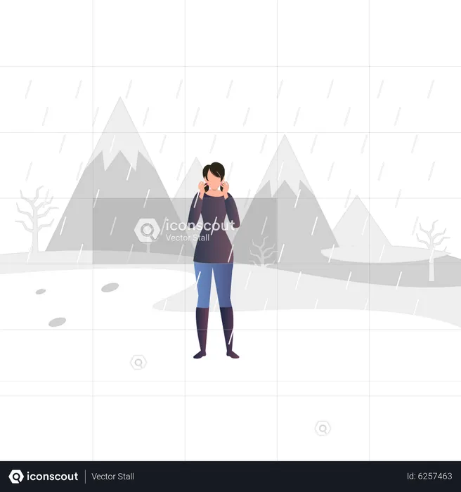 Girl standing in rain  Illustration