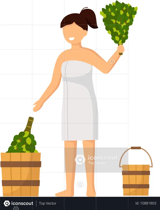 Girl standing in steam room  Illustration