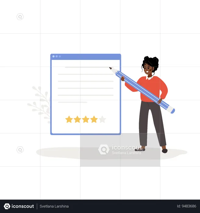 Girl standing near big dialog window in application with feedback  Illustration