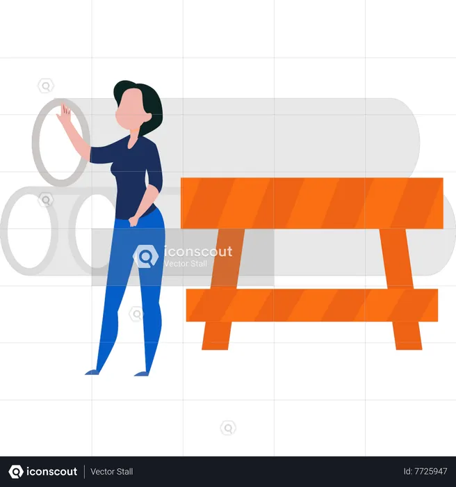 Girl standing near construction board  Illustration
