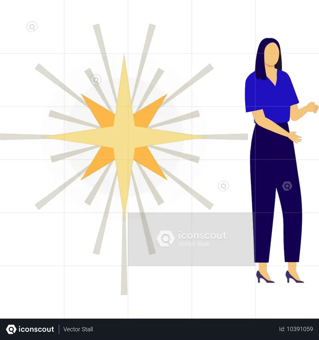 Girl standing near firework  Illustration