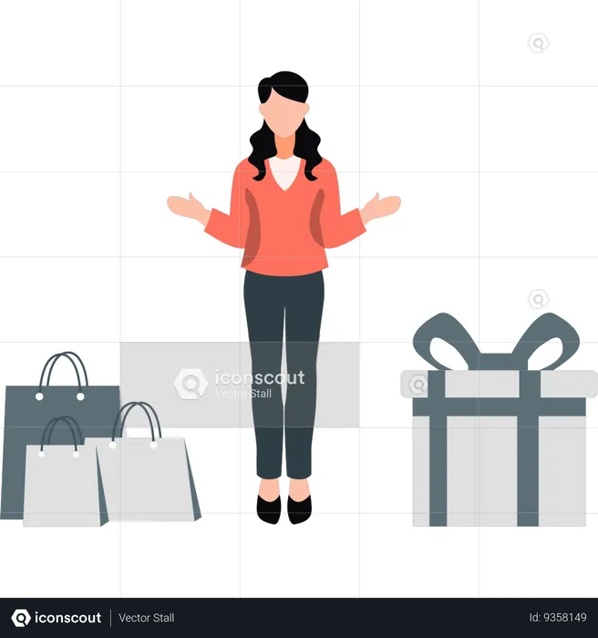Girl standing near shopping bags  Illustration