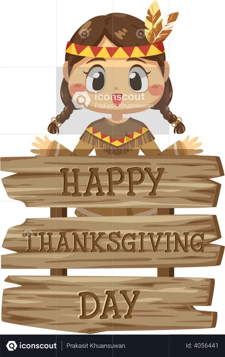 Girl standing near thanksgiving board  Illustration