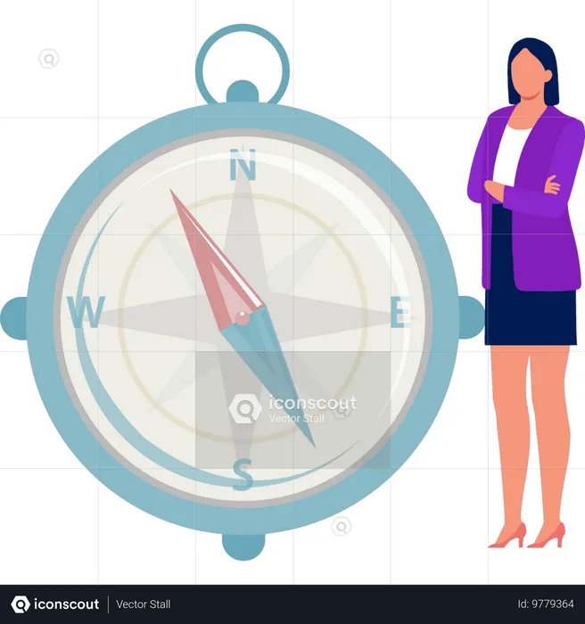 Girl standing near the direction compass  Illustration