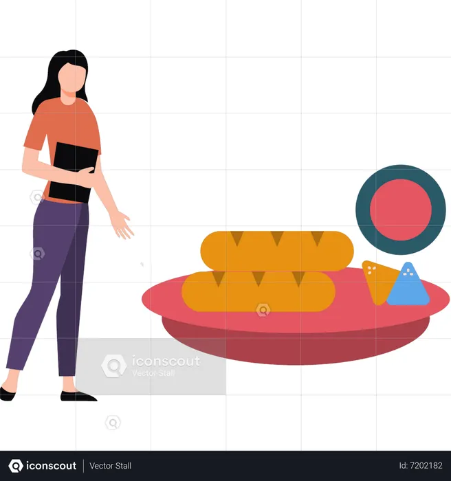 Girl standing near traditional food  Illustration