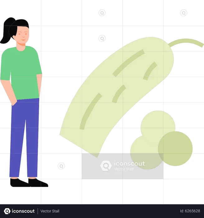 Girl standing next to a cucumber  Illustration