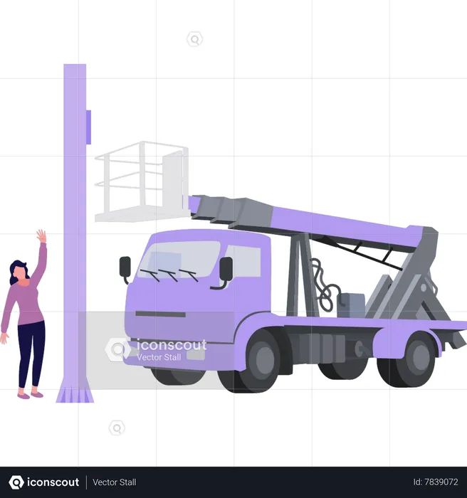 Girl standing next to electric truck  Illustration