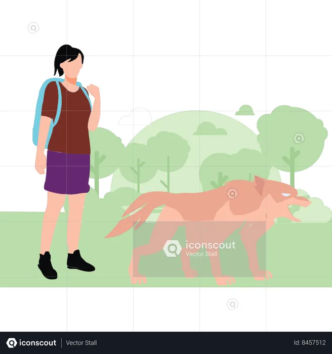 Girl standing next to fox  Illustration