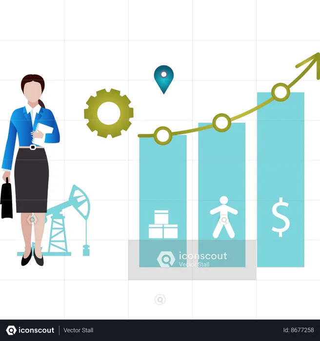 Girl standing next to graph  Illustration