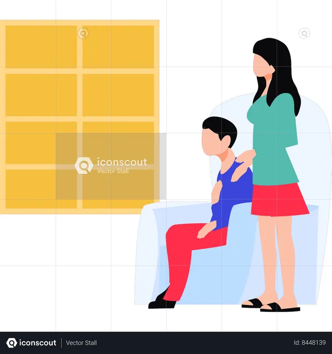Girl standing next to old man  Illustration