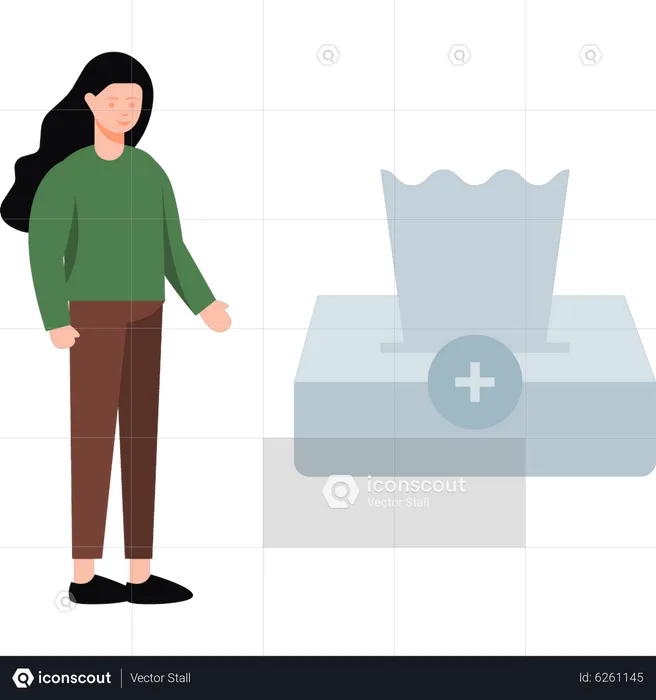 Girl standing next to tissue box  Illustration