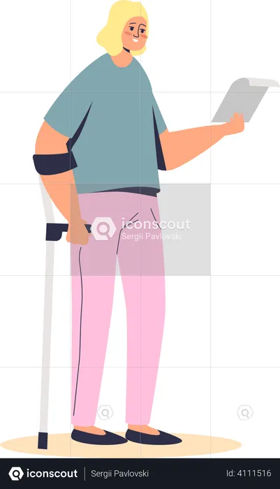 Girl standing on crutch  Illustration