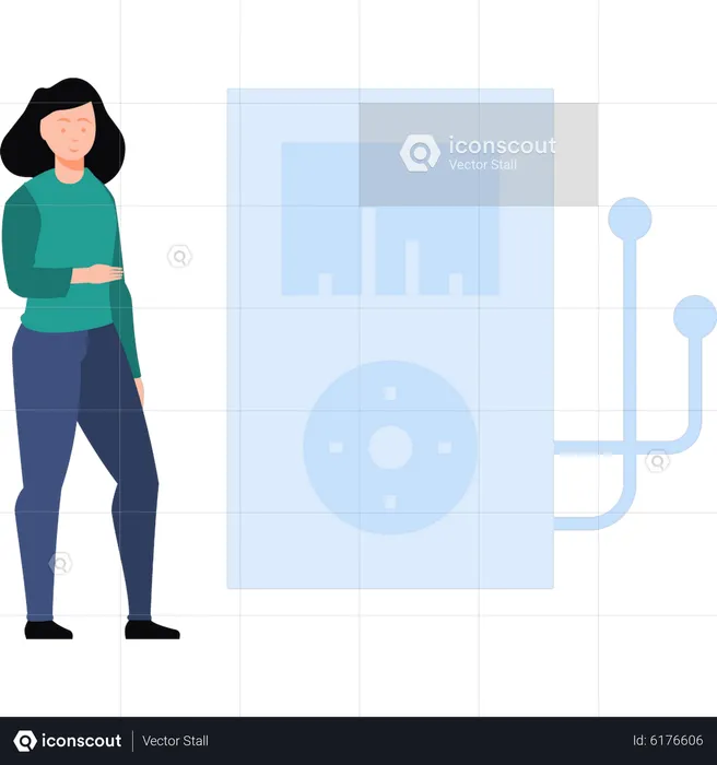 Girl standing with audio player  Illustration