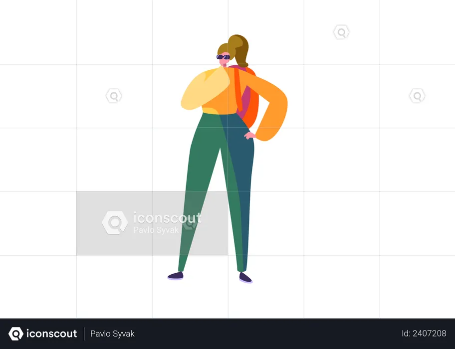 Girl standing with backpack  Illustration