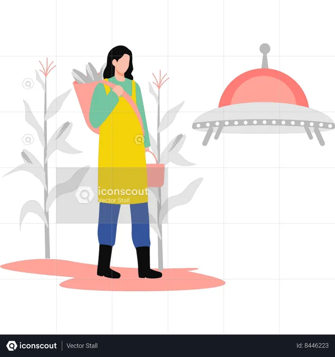 Girl standing with bag  Illustration