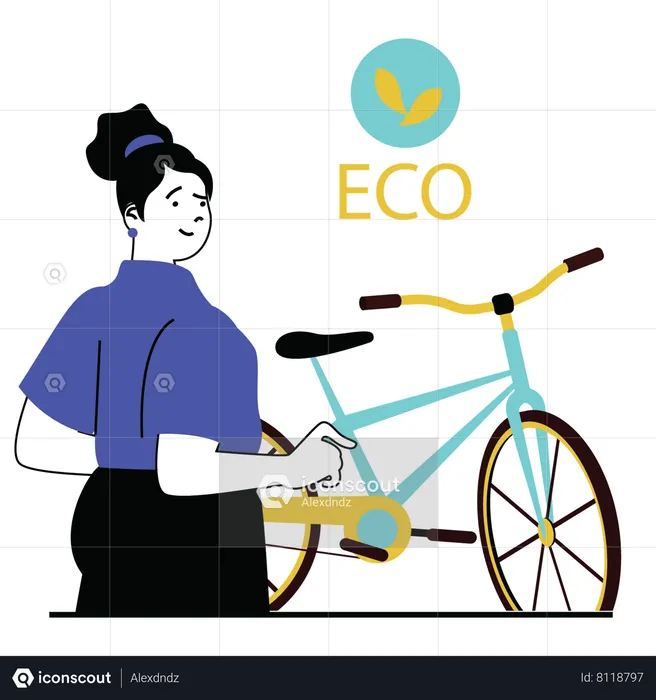Girl standing with bicycle  Illustration