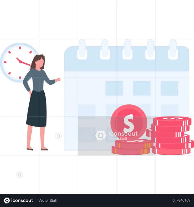 Girl standing with calendar  Illustration