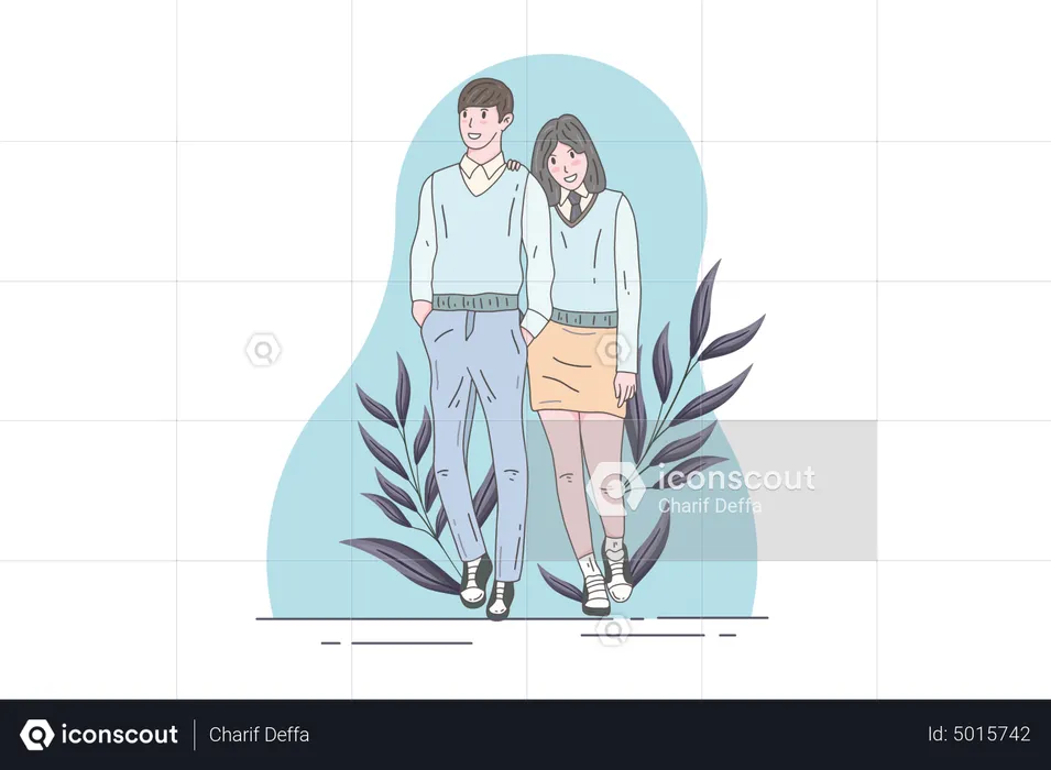 Girl standing with cute boyfriend  Illustration
