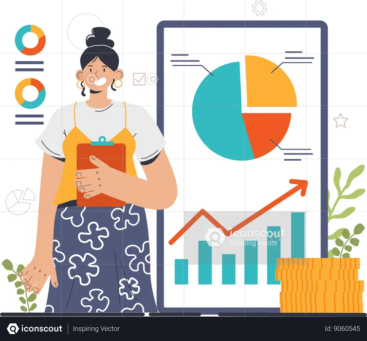 Girl standing with financial report  Illustration