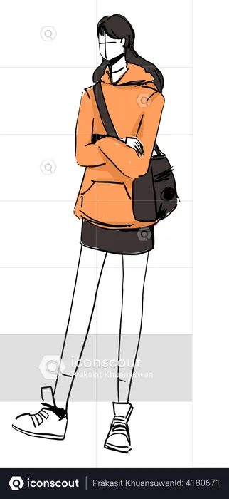 Girl standing with folded hands  Illustration
