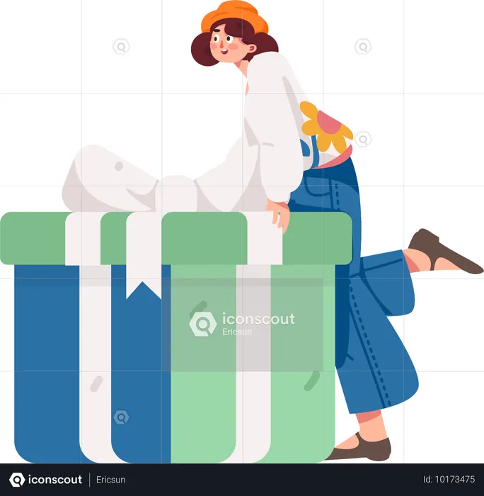 Girl standing with giant gift  Illustration