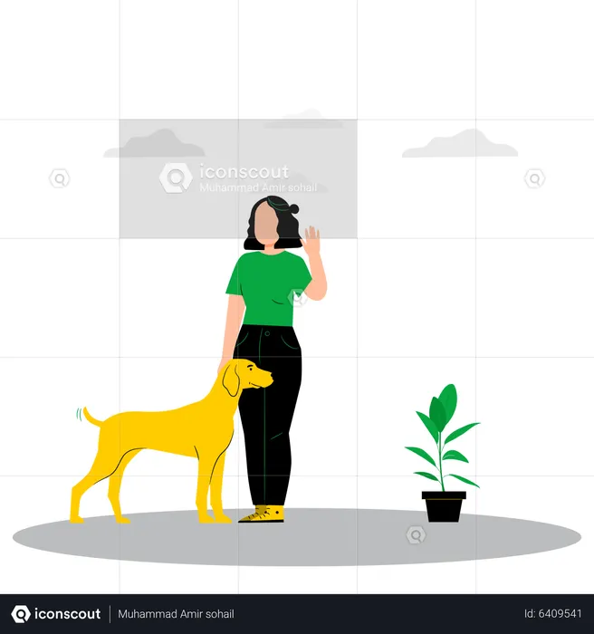 Girl standing with pet  Illustration