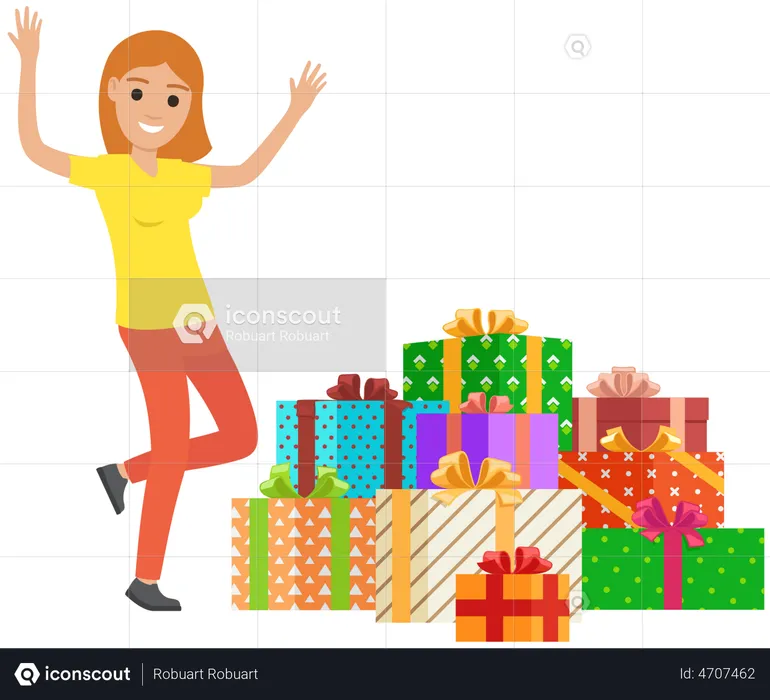 Girl standing with presents  Illustration