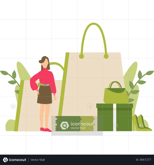 Girl standing with shopping bags  Illustration