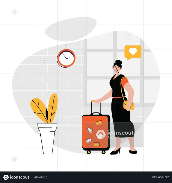 Girl standing with travel bag  Illustration