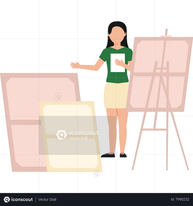 Girl stands by the painting boards  Illustration