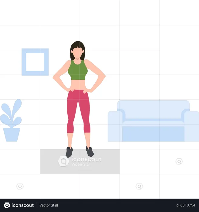 Girl stands for exercise  Illustration