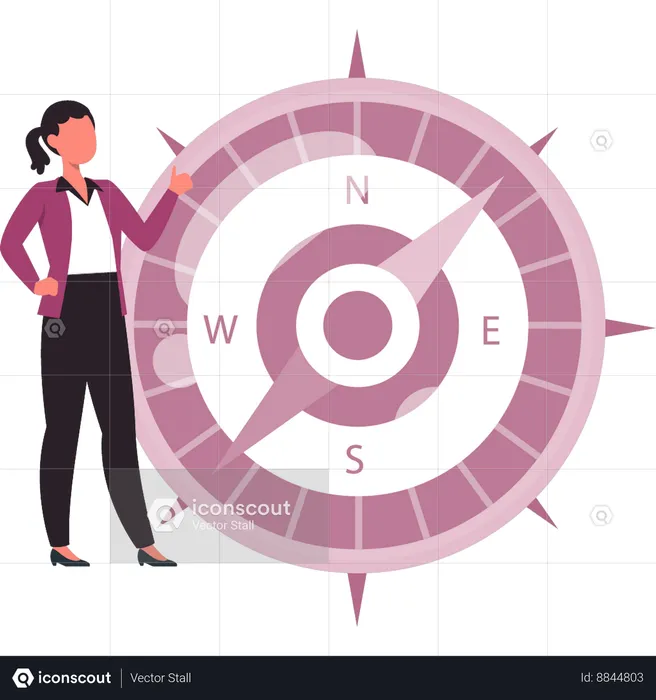 Girl stands near the compass  Illustration