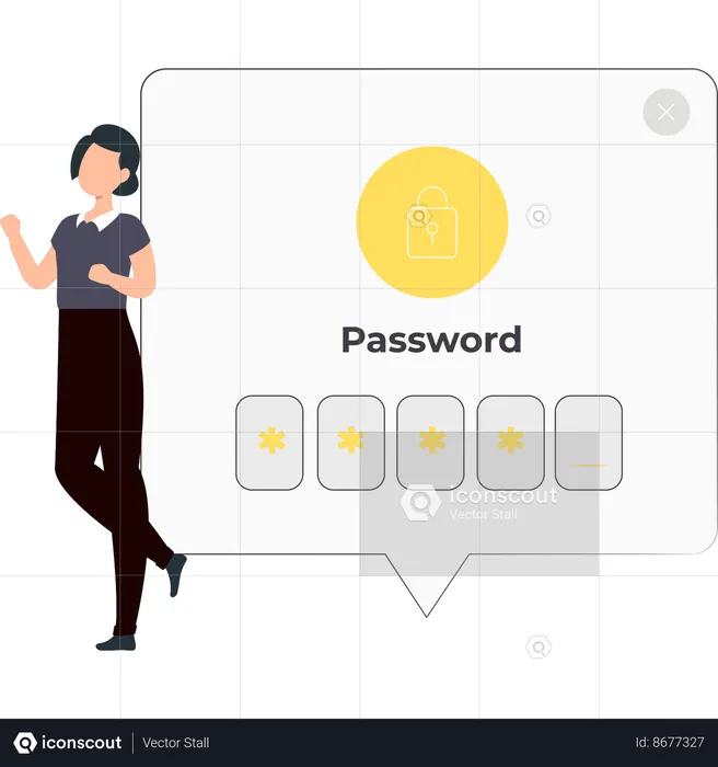 Girl stands next to the bubble password  Illustration